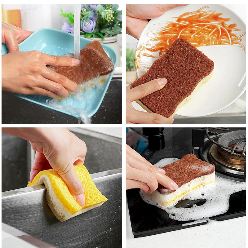 Natural 3-Layer Sisal Wood Pulp Sponge | Export Special Dishwashing Sponge